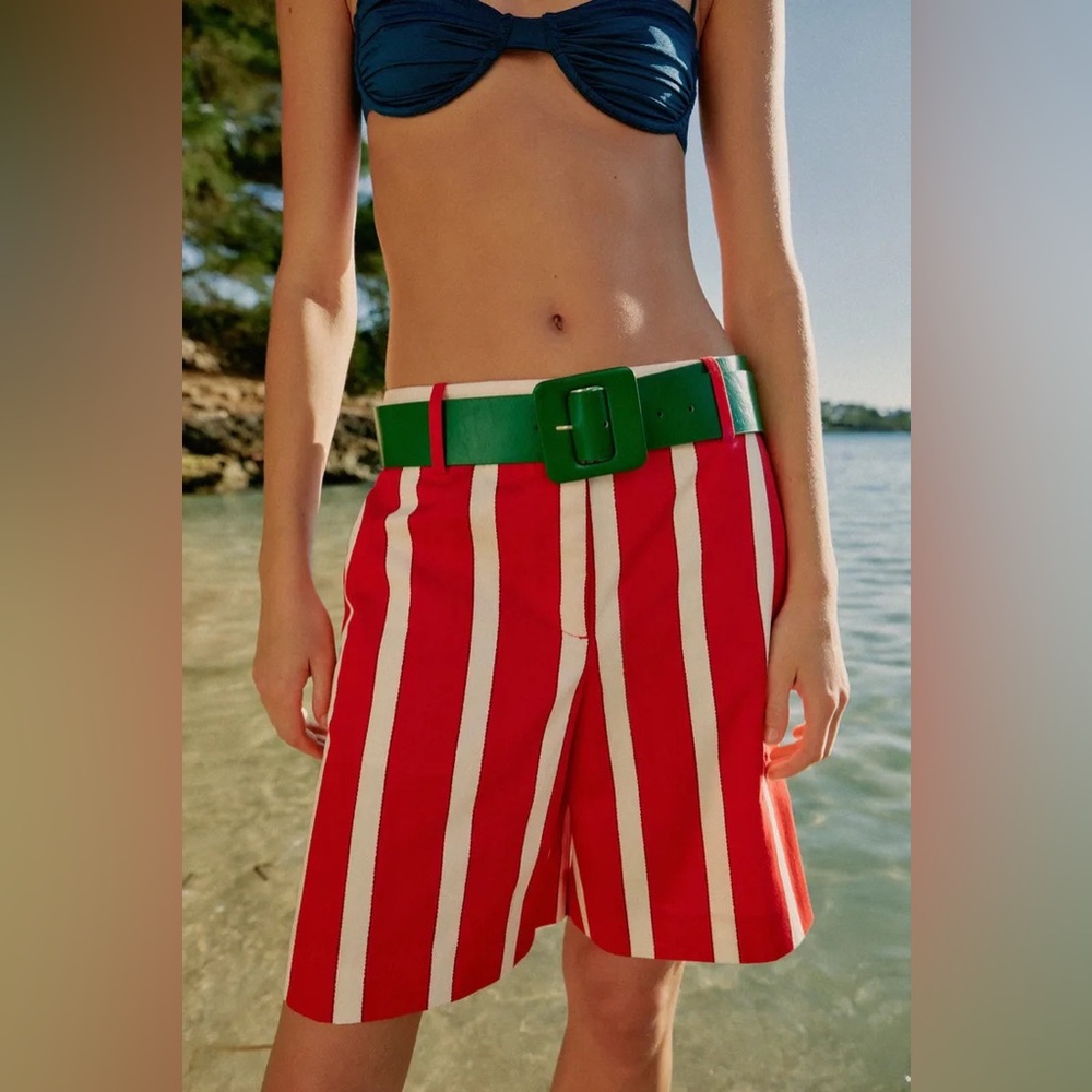 ZARA STRIPED BELTED SHORTS
